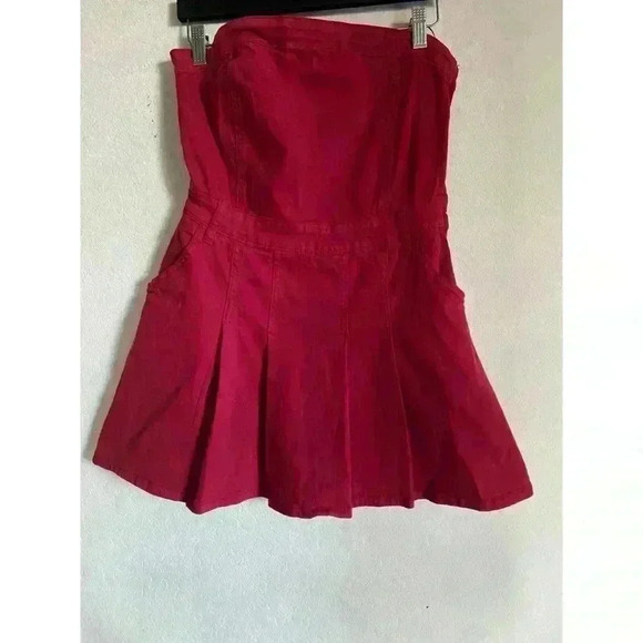 Hausen Malia Romper Dress Strapless Pleated Cranberry Red Playful Coquette L - Picture 2 of 13